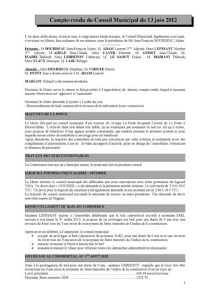 Compte-rendu du Conseil Municipal du 13 juin 2012