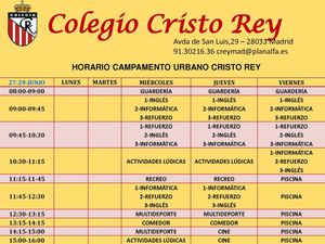 Horario del campamento urbano