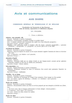 vocabulaire de l'économie et  des finances