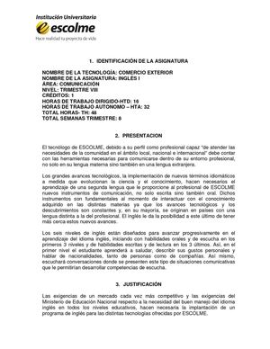 Carta Descriptiva Ingles I