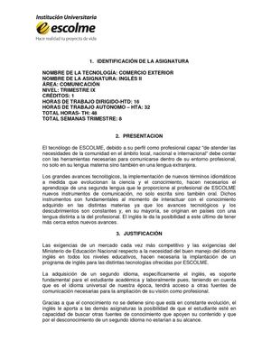 Carta Descriptiva Ingles II