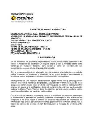 Carta Descriptiva Proyecto Emprendedor IV