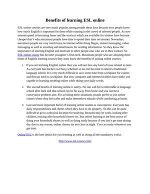 Benefits of learning ESL online