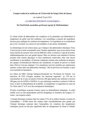 Le Réchauffement climatique - P.SEBAH - juin 2012