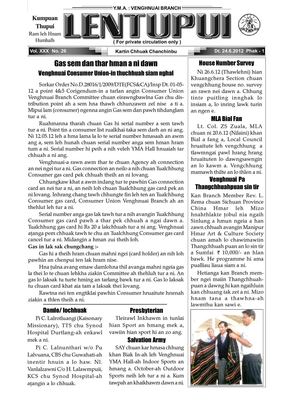 Venghnuai Branch YMA Chanchinbu : LENTUPUI 24 June