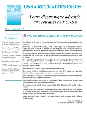La Lettre UNSA-Retraités N°21 Juin 2012