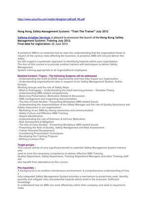 Hong Kong Safety Management Systems “Train The Trainer” July 2012