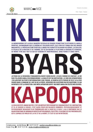 Journal de l'exposition Klein - Byars - Kapoor 