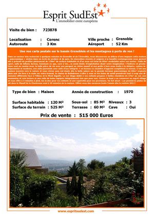 Esprit SudEst vous présente: Une vue carte postale sur le bassin Grenoblois et les montagnes à perte de vue ! CORENC 38700 