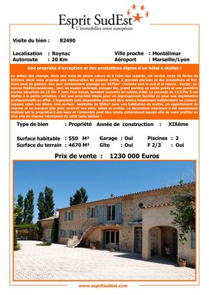 Esprit SudEst vous présente: Une propriété d’exception et des prestations dignes d’un hôtel 4 étoiles ! ROYNAC 26450 