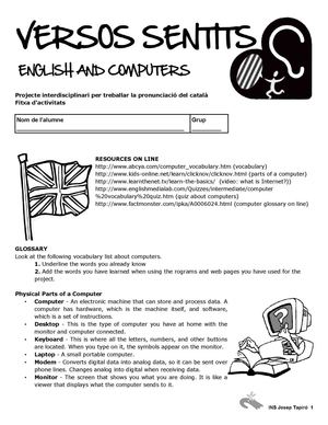 Versus sentits. Fitxa de vocabulari d'anglès