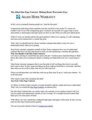 The Allied One Page Contract: Making Home Warranties Easy