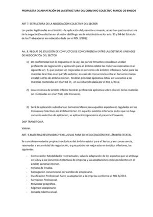 PROPUESTA DE ADAPTACIÓN DE LA ESTRUCTURA DEL CONVENIO COLECTIVO MARCO DE BINGOS
