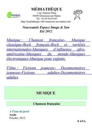 Nouveautés Image et son - Eté 2012