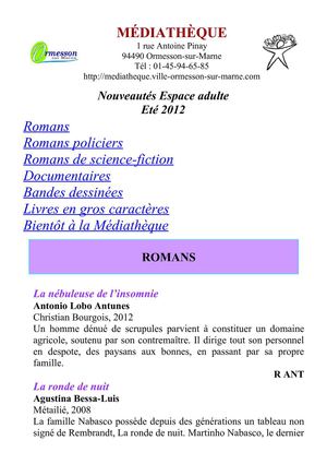 Nouveautés Adultes - Eté 2012