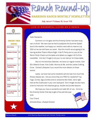 Harrison Ranch July Newsletter