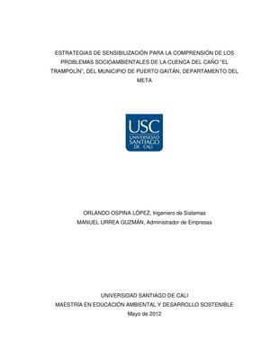 ESTRATEGIAS DE SENSIBILIZACIÓN PARA LA COMPRENSIÓN DE LOS PROBLEMAS SOCIOAMBIENTALES DE LA CUENCA DEL CAÑO “EL TRAMPOLÍN”, DEL MUNICIPIO DE PUERTO GAITÁN, DEPARTAMENTO DEL META 