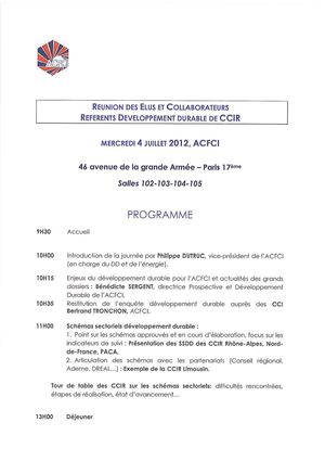 Réunion développement durable à l'ACFCI le 4 juillet 2012 : programme