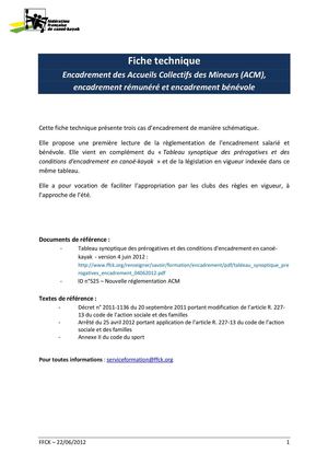 Fiche technique - encadrement rémunéré ou non en ACM