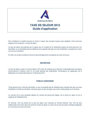 Guide d'application Taxe de Séjour 2012
