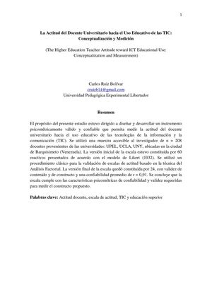 La Actitud del Docente Universitario hacia el Uso Educativo de las TIC: Conceptualización y Medición