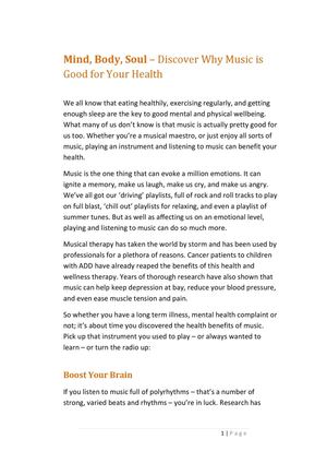 Mind Body Soul - Discover Why Music is Good for Your Health