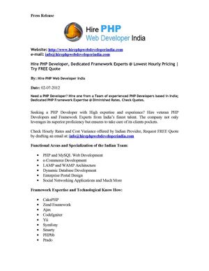 Hire PHP Developer, Dedicated Framework Experts @ Lowest Hourly Pricing | Try FREE Quote