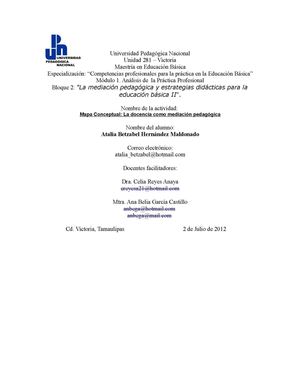 Mapa Conceptual: La docencia como mediación pedagógica 