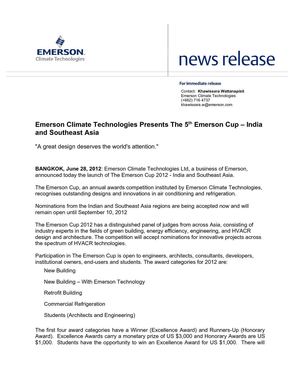 Emerson Climate Technologies Presents The 5th Emerson Cup – India and Southeast Asia