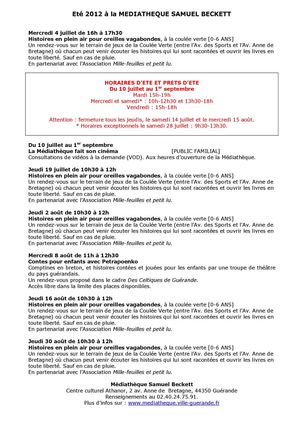 Animations à la Médiathèque Samuel Beckett, été 2012