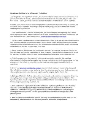 How to get Certified to be a Pharmacy Technician?