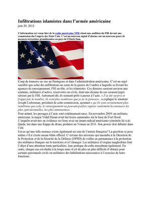 Infiltrations islamistes dans l'armée américaine