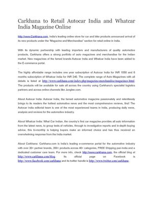 Carkhana to Retail Autocar India and Whatcar India Magazine Online 