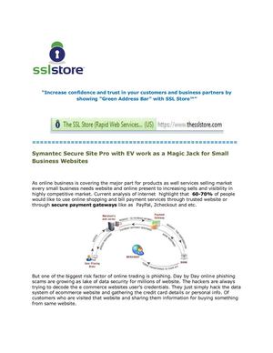 Symantec Secure Site Pro with EV work as a Magic Jack for Small Business Websites