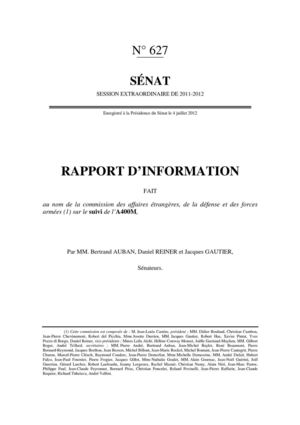 Rapport parlementaire d'information sur l'A400M (juillet 2012)