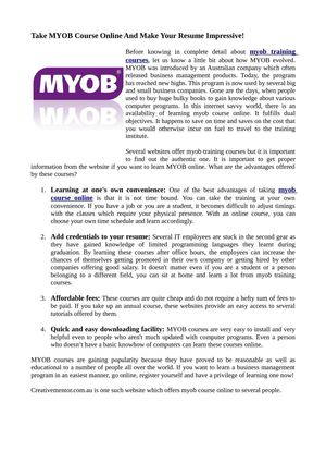 Take MYOB Course Online And Make Your Resume Impressive!