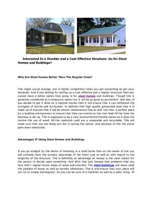      Interested In a Sturdier and a Cost Effective Structure: Go for Steel Homes and Buildings?