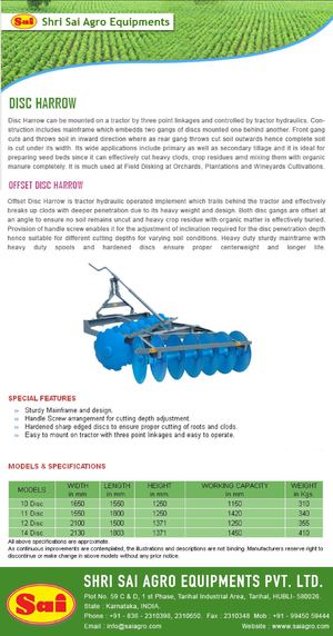 Leading Tractor mounted Disc Harrows manufacturers and exporters in India