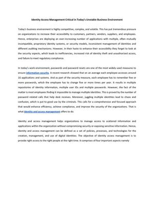 Identity Access Management Critical in Today’s Unstable Business Environment