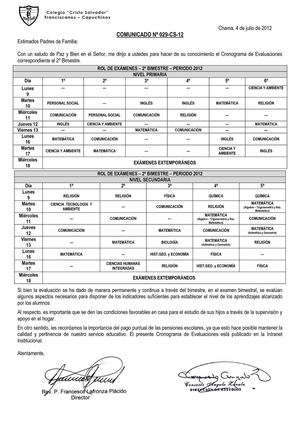 Rol de Exámenes Bimestrales