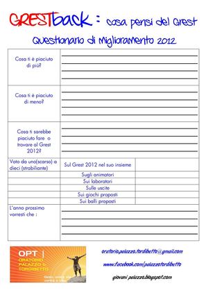 QUESTIONARIO GREST 2012