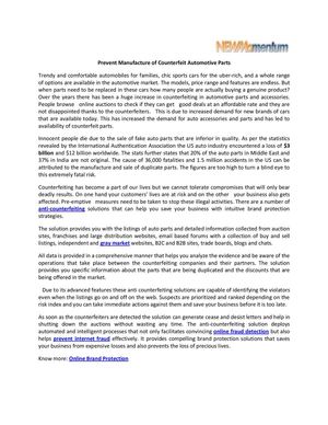 Prevent Manufacture of Counterfeit Automotive Parts