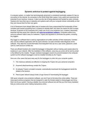 Dynamic antivirus to protect against keylogging