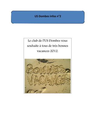 Infos US Dombes n°2 du 13/07/2012