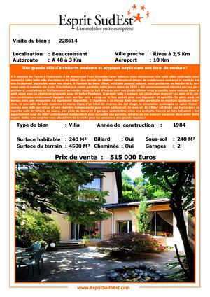 Esprit SudEst vous présente: Une grande villa d’architecte moderne et atypique noyée dans son écrin de verdure ! BEAUCROISSANT 38140 