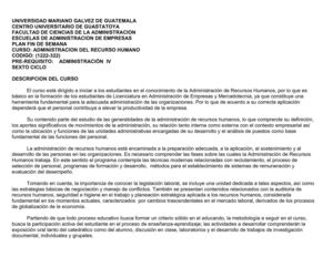 PROGRAMA DE ADMINISTRACIÓN DEL RECURSO HUMANO