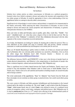 Race and Ethnicity - Reference to SriLanka  By Sandilyan 