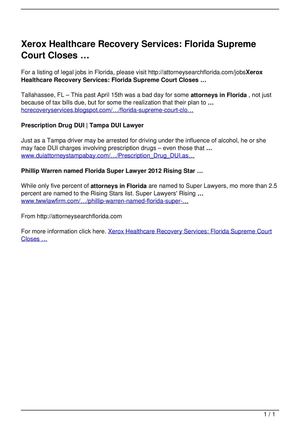 Xerox Healthcare Recovery Services: Florida Supreme Court Closes …