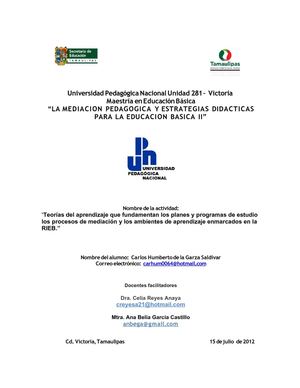 Teorías del aprendizaje que fundamentan los planes y programas de estudio los procesos de mediación y los ambientes de aprendizaje enmarcados en la RIEB
