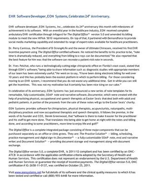 EHR Software Developer, EON Systems, Celebrates 24th Anniversary.